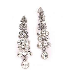 Серьги "Гроздь из крупн.страз, треуг-к сверху" сер. 