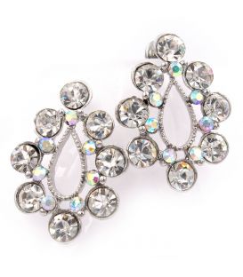 Серьги "Белая капля, по контуру стразы" 