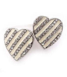 Серьги "Сердце в полоску" (белая эмаль/стразы) 
