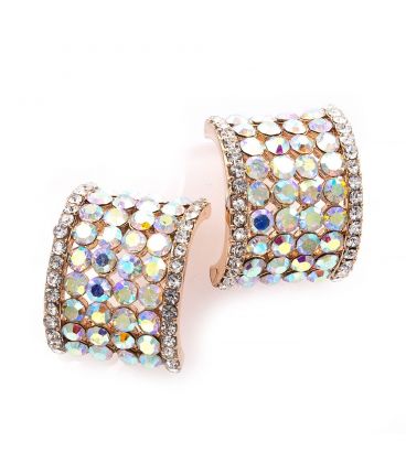 Серьги-гвоздики "Ромб в мелких стразах" 