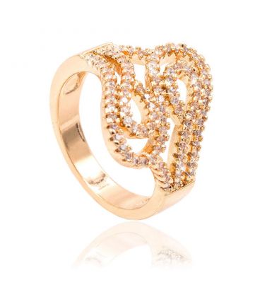 Кольцо — лимонная позолота, Тонкие изгибы-завитки,мелк.камни (широкое)