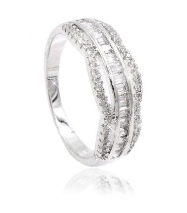 Кольцо родий Ряд прямоугольных камней,мелкие камни волнами сверху/снизу 
