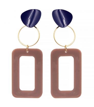 Серьги-гвоздики пластик.+ мет. Прямоугольник на мет. кольце, на выгнутом треугольнике (вис.) 