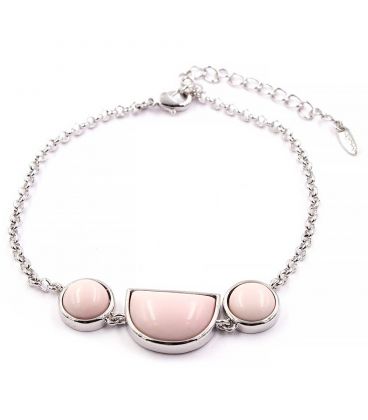 Браслет-ланцюжок родій 3 камені "Рожевий корал"