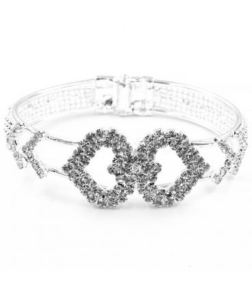 Браслет жесткий со стразами "Ромб, сердце, прямоугольник, крест"