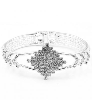 Браслет жесткий со стразами "Шанель, ромбы, сердце, бант"