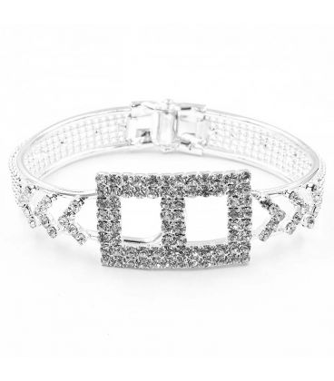 Браслет жесткий со стразами "Шанель, ромбы, сердце, бант"