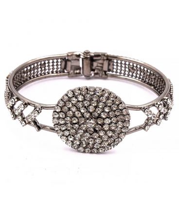 Браслет жорсткий зі стразами "Шанель, ромби, серце, бант"