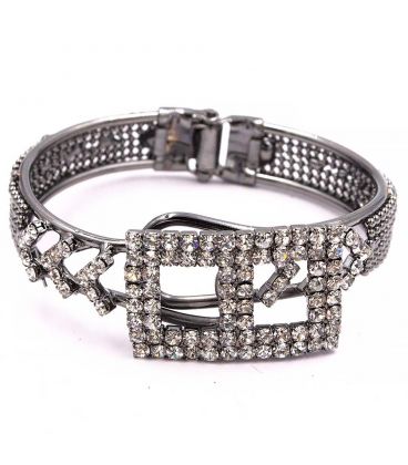 Браслет жесткий со стразами "Шанель, ромбы, сердце, бант"