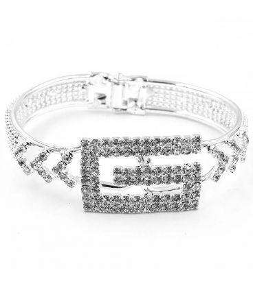 Браслет жорсткий зі стразами "Шанель, ромби, серце, бант"