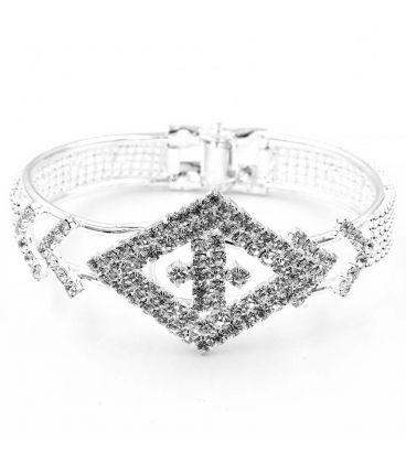 Браслет жорсткий зі стразами "Шанель, ромби, серце, бант"