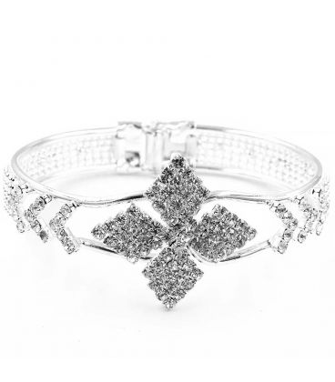 Браслет жорсткий зі стразами "Шанель, ромби, серце, бант"