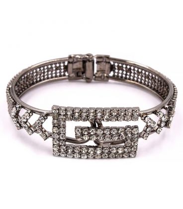 Браслет жорсткий зі стразами "Шанель, ромби, серце, бант"