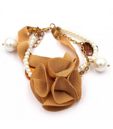 Браслет мягкий текстиль, цветы, камни 