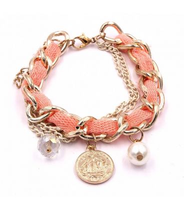 Браслет мягкий текстиль, цветы, камни 