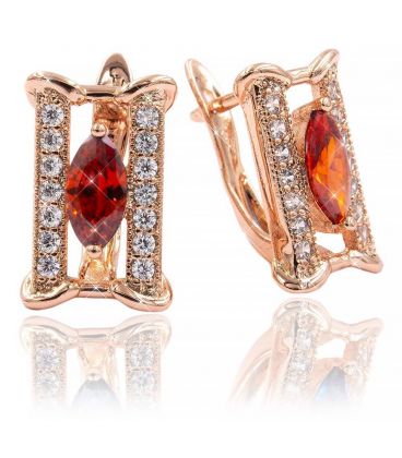 Сережки позолота Металевий прямокутник, звужений камінь усередині, дрібні камені в ряд з боків