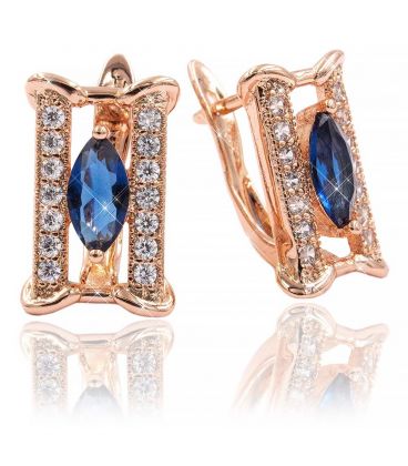 Сережки позолота Металевий прямокутник, звужений камінь усередині, дрібні камені в ряд з боків