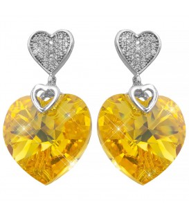 Сережки-гвоздики родій Swarovski Об'ємне серце-камінь на металевому серці в дрібних каменях