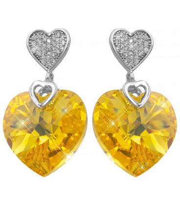Серьги-гвоздики родий Swarovski Объемное сердце-камень на металлическом сердечке в мелких камнях 