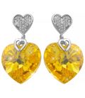 Серьги-гвоздики родий Swarovski Объемное сердце-камень на металлическом сердечке в мелких камнях 