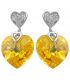 Сережки-гвоздики родій Swarovski Об'ємне серце-камінь на металевому серці в дрібних каменях