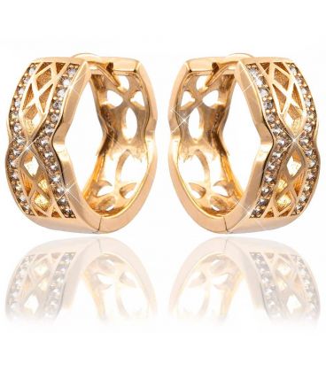 Сережки – лимонна позолота, візерунок ромбами, дві лінії каміння