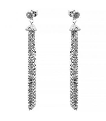 Серьги-гвоздики родий 10 цепочек на металлической шляпке