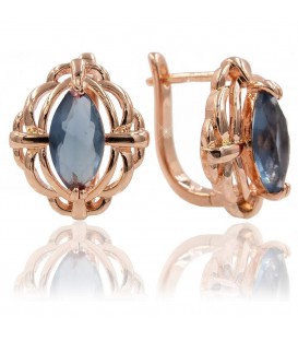 Серьги Позолота Xuping (Медицинское золото) с английской застежкой "Овальный камушек в ажуре" дымчатый циркон