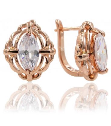 Сережки Xuping Позолота (Медичне золото) з англійської застібкою "Овальний камінець в ажурі" білий циркон