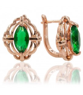 Сережки Xuping Позолота (Медичне золото) з англійської застібкою "Овальний камінець в ажурі" зелений циркон