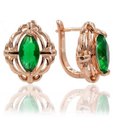 Серьги позолота с зеленым цирконием