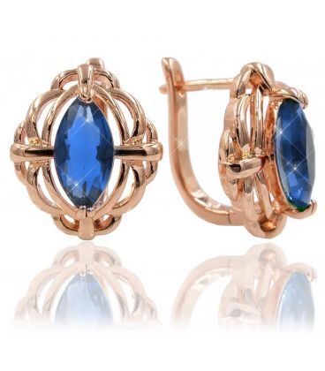 Сережки Xuping Позолота (Медичне золото) з англійської застібкою "Овальний камінець в ажурі" з синім цирконом