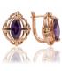 Серьги позолота Фиолетовый зауженный камень в 2х держателях