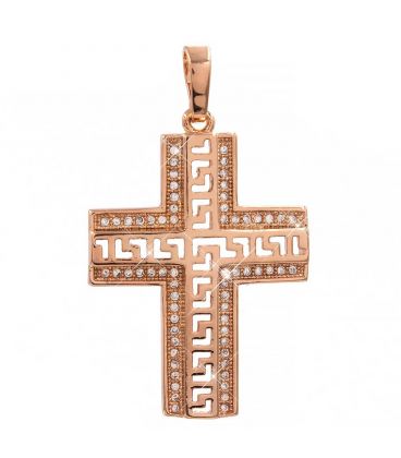 Підвіска позолота Хрест широкий з грецьким візерунком, дрібне каміння по краях