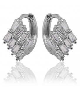 Серьги родий Ромб из прямоугольных камней, белый