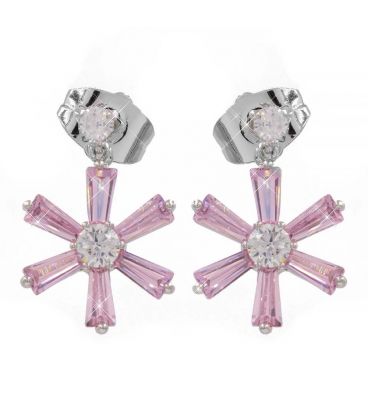 Серьги-гвоздики родий Цветок, розовый