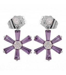Серьги-гвоздики родий Цветок, фиолетовый