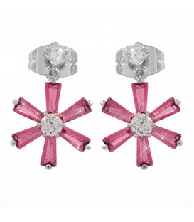 Серьги-гвоздики родий Цветок, малиновый