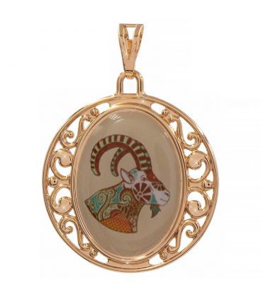 Подвеска лимонное золото Знаки Зодиака (Козерог)- с цветным изображением