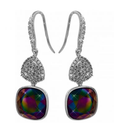 Серьги (крючки) Swarovski квадрат на основании из камней