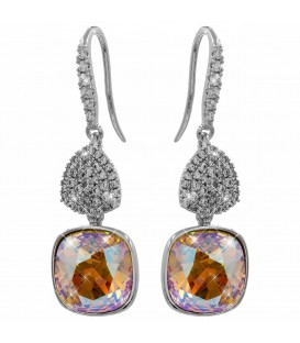 Сережки (гачки) Swarovski Квадрат на основі каменів родіум (Медична сталь)