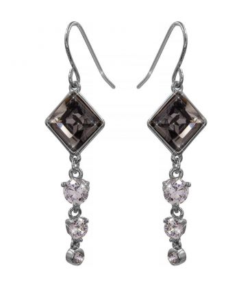 Сережки (гачки) з кристалами Swarovski Ромбік + 3 камені родіум (Медична сталь)