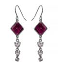 Сережки (гачки) з кристалами Swarovski Ромбік + 3 камені родіум (Медична сталь)