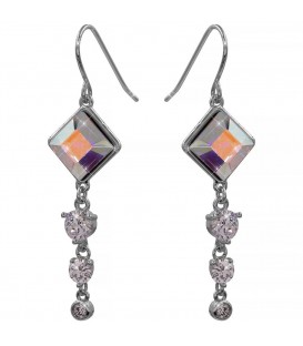 Серьги (крючки) Swarovski Ромбик + 3 камня 