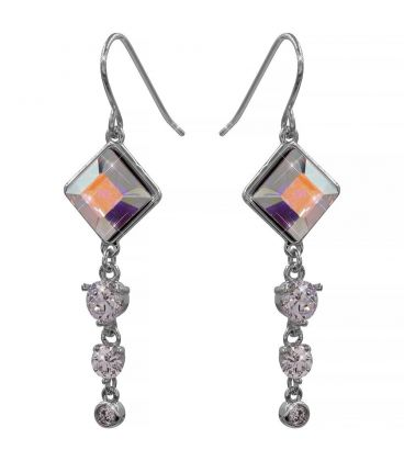 Сережки (гачки) з кристалами Swarovski Ромбік + 3 камені родіум (Медична сталь)