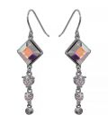 Серьги (крючки) с кристаллами Swarovski Ромбик + 3 камня родиум (Медицинская сталь)
