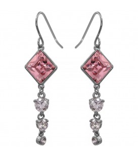 Сережки (гачки) з кристалами Swarovski Ромбік + 3 камені родіум (Медична сталь)