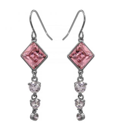 Сережки (гачки) з кристалами Swarovski Ромбік + 3 камені родіум (Медична сталь)