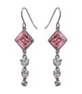 Серьги (крючки) с кристаллами Swarovski Ромбик + 3 камня родиум (Медицинская сталь)