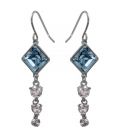 Серьги (крючки) с кристаллами Swarovski Ромбик + 3 камня родиум (Медицинская сталь)